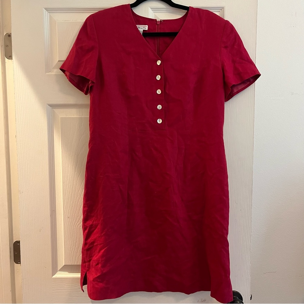 Vintage Talbots Magenta Pink 100% Linen Shirt Dress, Size 12, EUC